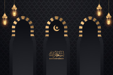 Islamic ramadan greeting background with lantern and mousque