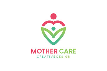 Obraz premium Mother care vector illustration logo design with baby icon in heart