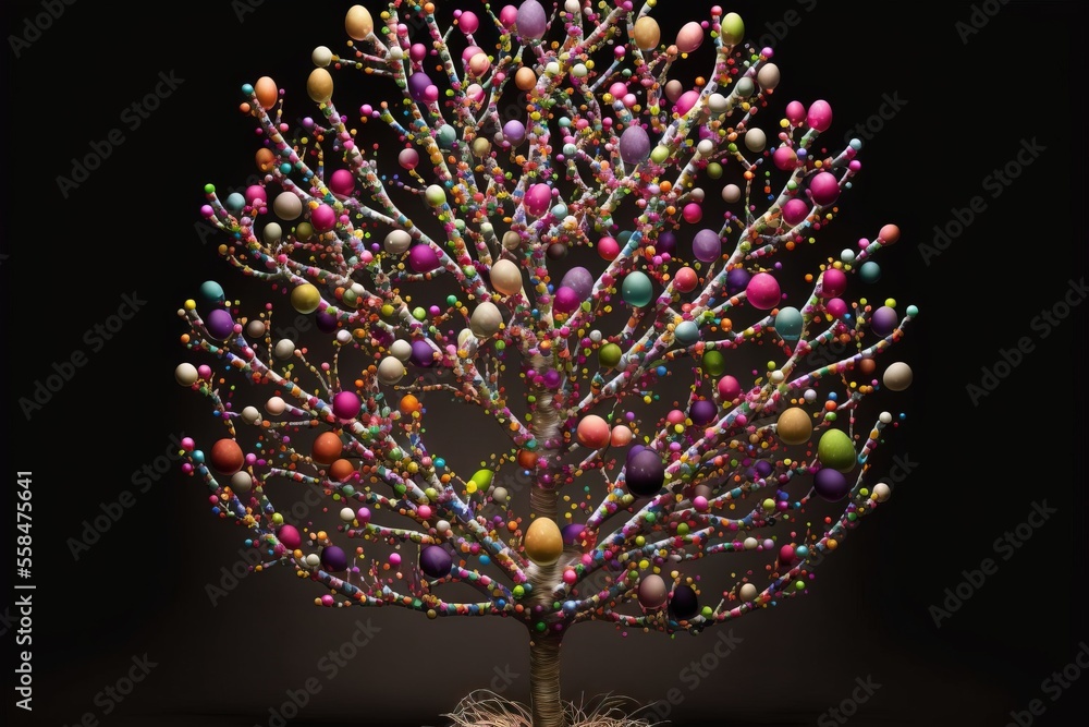 Poster a colorful tree with lots of eggs on it's branches and branches in the shape of a tree with lots of 