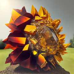 Sunflower made from crystals. Generative AI picture.