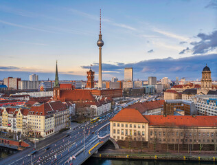 City of Berlin on a busy after noon during winter sunset, Germany