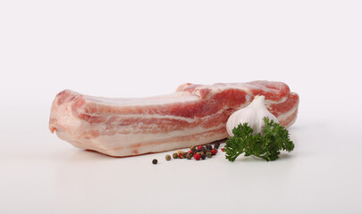 Raw fat pork meat on light background