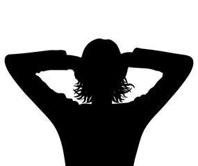 Woman covered ears by hands, silhouette. Unwillingness to listen,  overabundance of information. Vector illustration