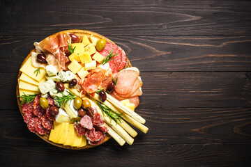 Antipasto platter with jamon, salammi and cheese assortment.