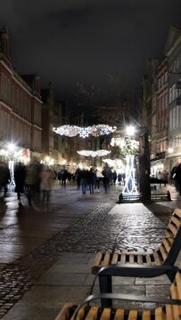 Vertical time lapse video of walking street in gdansk