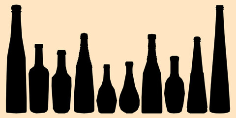 Shape of silhouette of bottle for alcohol, beer, kvass, waters. Outline of a container for storing liquid - obrazy, fototapety, plakaty