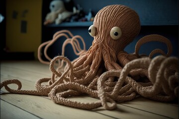 Octopus made from tangled rope, created with Generative AI technology