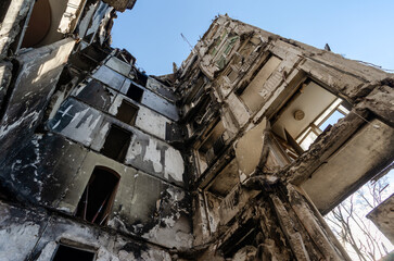 destroyed and burned houses in the city Russia Ukraine war