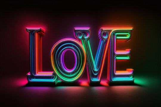 ai midjourney generative  illustration of the word love with neon colored capital letters