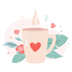 Romantic holiday Valentine Day poster or greeting card. Cute love concept. Vector illustration