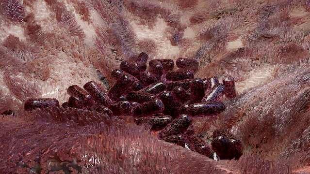Virus Growth, cells multiplying, molecules reproduction division and cloning process, Cloning bacteria or Virus, duplicating its contents and dividing into two new cells, 3d render