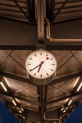 Clock at the station close-up. Time and hour concept
