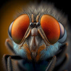 Close portrait of a fly. Generative AI.