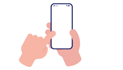 Vector phone in hand - Mockup of smartphone with blank screen and hand using touch screen. Vector illustration in cartoon style with white background