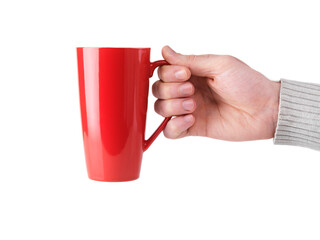 Person holing red mug in hand