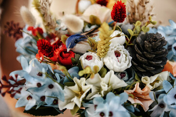 Colorful wedding bouquet close up