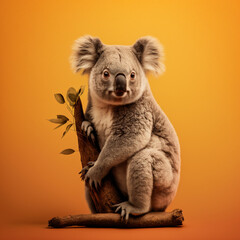 Naklejka premium Portrait of a koala on a yellow background. Generative AI.