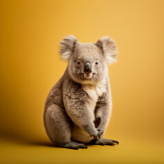 Portrait of a koala on a yellow background. Generative AI.