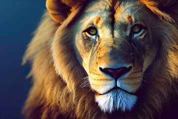 Naklejka premium Portrait of a Lion, king face close-up