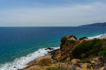 Fototapeta na wymiar Point Dume, a promontory on the coast of Malibu, California that extends in to the Pacific Ocean with great wildlife