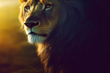Portrait of a Lion, king face close-up