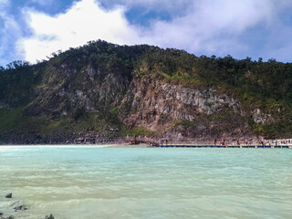 Beautiful view of Kawah Putih Crater in Ciwidey West Java, Indonesia.