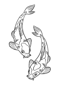 Koi Fish Isolated Coloring Page for Kids