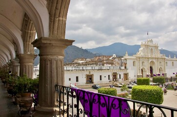 View of the square from Palacio de Los Capitanes in Antigua, Guatemala
