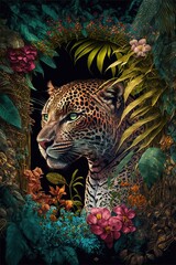 4K resolution or higher, Tropical Flowers, Leopards. Generative AI Technology