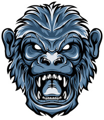 Hand drawn face of monkey. Color illustration mascot art.