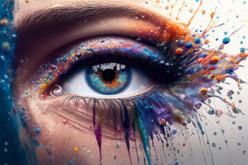 Woman's Eye With Colorful Makeup - Generative Ai