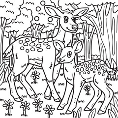 Fototapeta na wymiar Mother Deer and Baby Deer Coloring Page for Kids