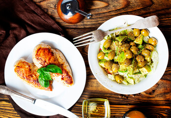 grilled chicken breast and fresh salad