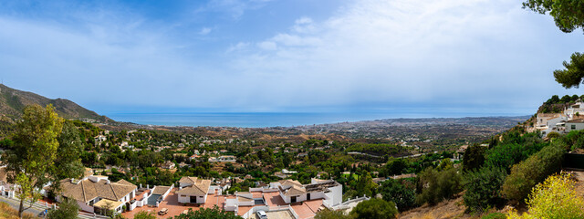 Fototapeta na wymiar Panoramic view of Costa del Sol, Mediterranean sea in Mijas, Spain on October 2, 2022