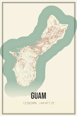 Retro map of Guam, USA. Vintage street map.