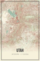 Retro map of Utah, USA. Vintage street map.