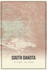 Retro map of South Dakota, USA. Vintage street map.
