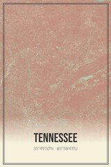 Retro map of Tennessee, USA. Vintage street map.