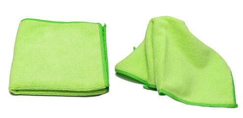 New green micro fiber cloths for cleaning work isolated on white background.