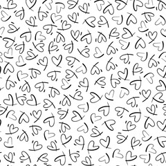 Fototapeta na wymiar Seamless monochrome pattern with small hearts. Vector repeating texture. Repeatable backdrop with hand drawn black tiny hearts.