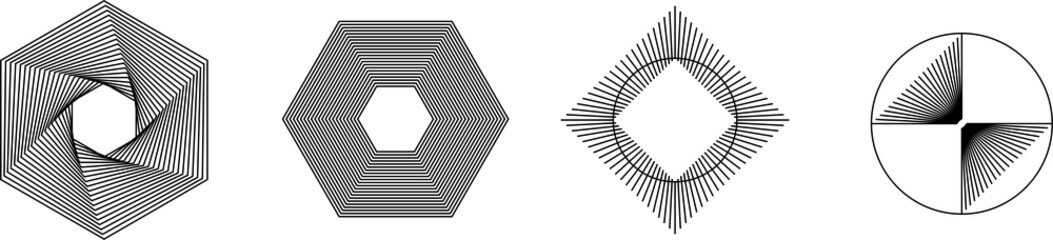 Set of impossible shapes on transparent background. Optical Illusion.Minimal geometric logo. PNG image - obrazy, fototapety, plakaty