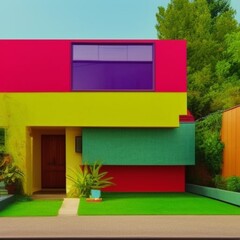 Una hermosa casa colorida de estilo moderno, generada por inteligencia artificial