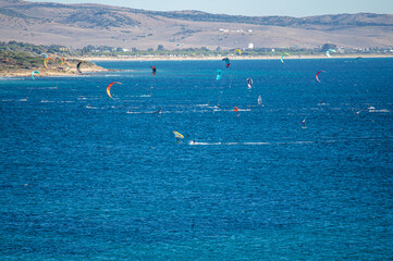 Kitesurfing on Valdevaqueros beach, Gibraltar Strait, Spain