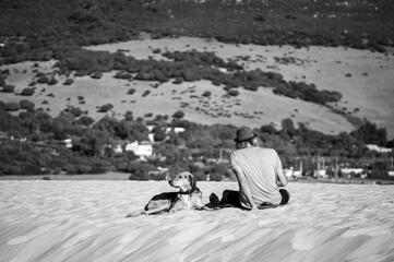 Man resting on Valdevaqueros Dune, Gibraltar Strait, Spain