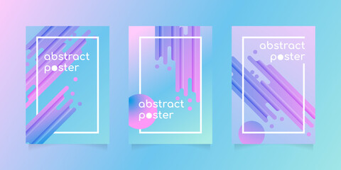 Poster design with lilac and blue flowing shapes with circles, abstract geometric shapes and place for text on gradient background. Ideal for banner, flyer, invitation, business card