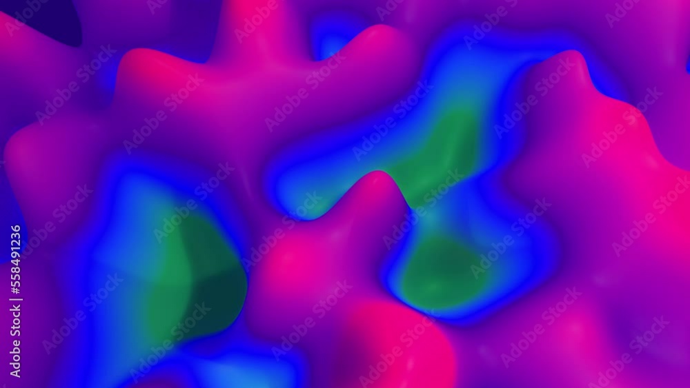 Poster abstract looped 4k bg, surface with waves. liquid multicolor gradient with internal glow wax materia