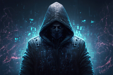 wallpaper portrait character hacker, hooded man, technology, sci