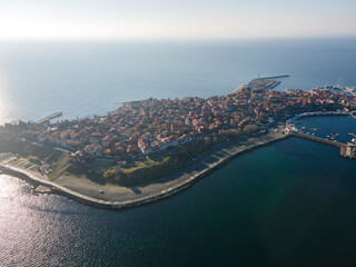 Fototapeta premium Aerial Sunrise view town of Nessebar, Bulgaria