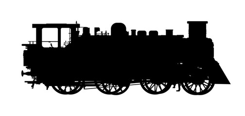 silhouette of vintage locomotive, steam engine - vector illustration