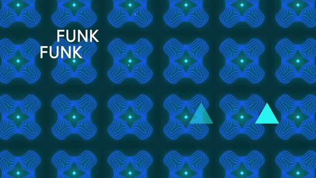 Animation of funk text and shapes on black background